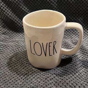Rae Dunn Cream Mug with Black 'LOVER' Text